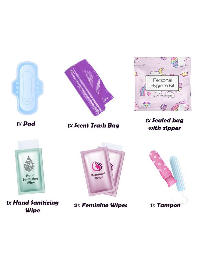 Menstrual Kit All-in-One 10 Pack | Convenience on The Go | Period Kit Pack for Travelling, Tweens & Teenager | Individually Wrapped Feminine Hygiene Product (Rainbows and Unicorns)