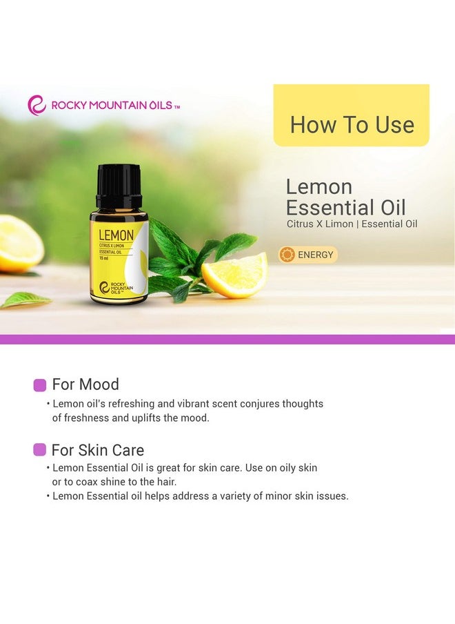 Rocky Mountain Oils Lemon Essential and Natural Aromatherapy Essential Oils for Diffuser, Topical, and Home - 15ml