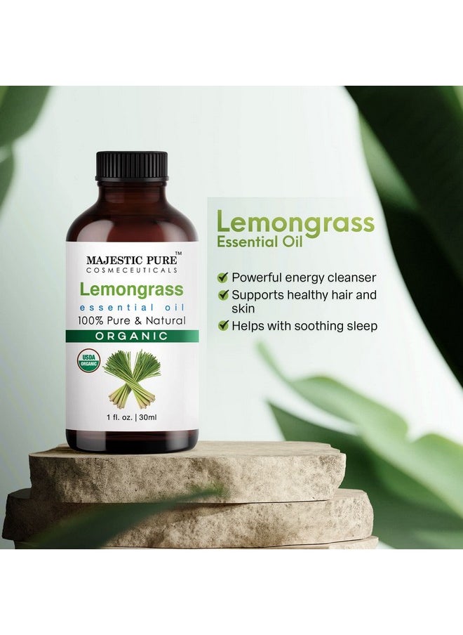 Majestic Pure Organic Lemongrass Essential Oil - 100% Pure Lemongrass Oil for Aromatherapy, Massage & Topical Uses, Perfect for Diffuser & Essential Oil Diffuser - 1 Fl Oz