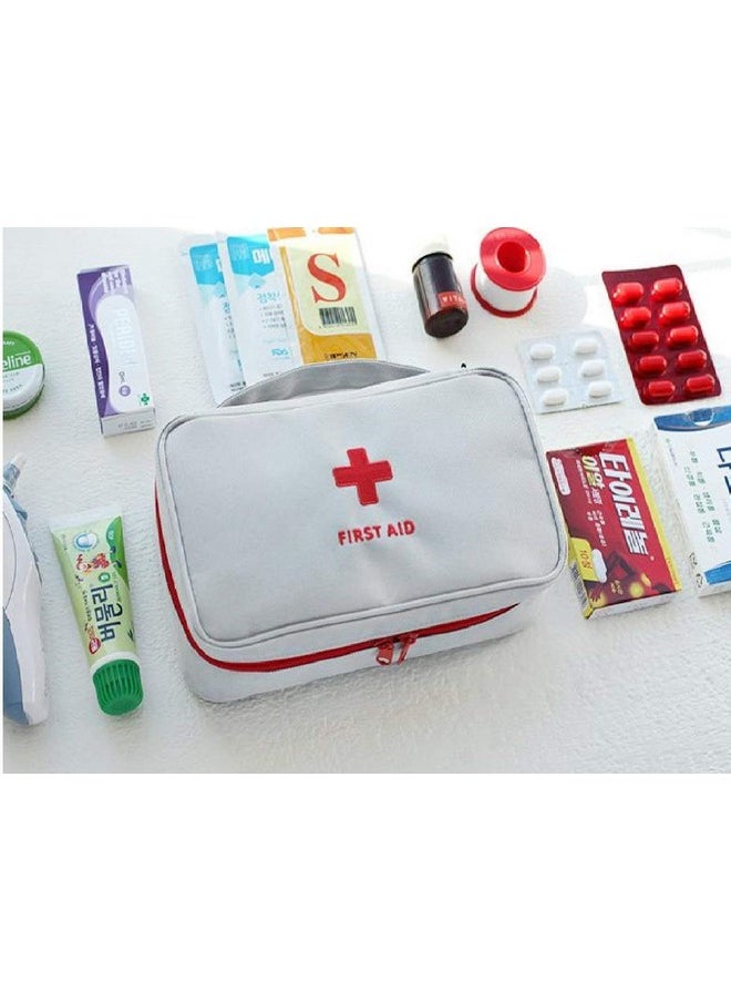 Inditradition Fabric Emergency First Aid Kit Pouch (Empty) | Multi-Layer Travel Medicine Pouch, 23X13 Cm (Grey)