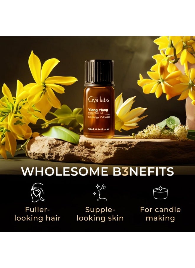 Gya Labs Ylang-Ylang Essential Oil for Diffuser - Natural Ylang Ylang Essential Oil for Skin - Ylang Ylang Oil for Hair Health Face Aromatherapy & Candle Making Scent (0.34 fl oz)