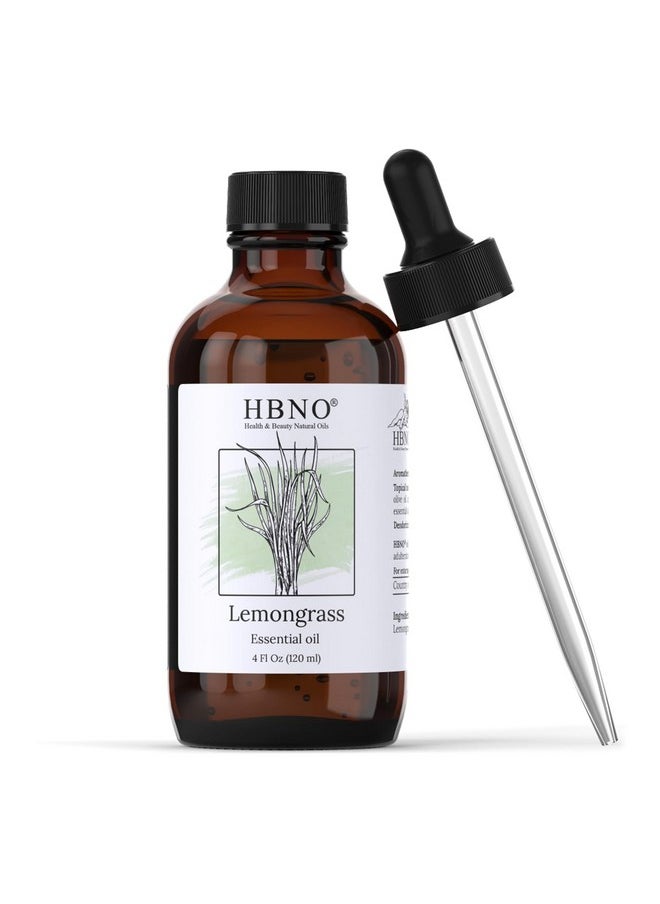 HBNO California Bottled Lemongrass Essential Oil 4 fl oz (120ml) - Natural Lemongrass Oil, Perfect for Cleaning, Aromatherapy, DIY, Soap & Diffuser - Lemongrass Essential Oils