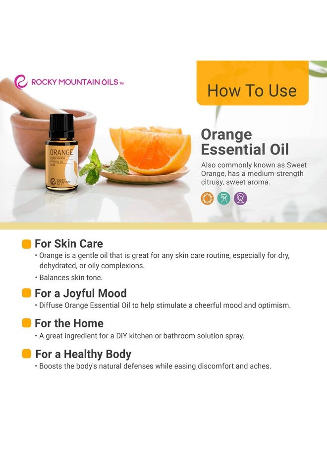 Rocky Mountain Oils Orange Essential Oil - 100% Pure and Natural Aromatherapy Essential Oils for Diffusers, Topical, and Home - 15ml