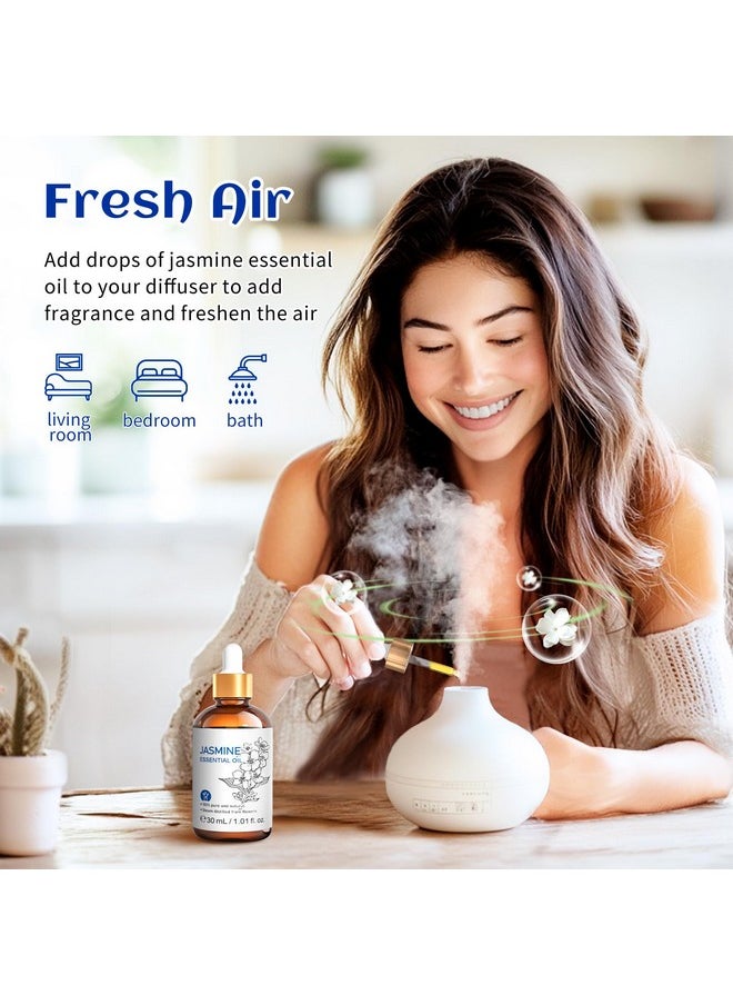 HIQILI 1 Fl Oz Jasmine Essential Oil, 100% Pure Natural for Diffuser, Hair, Skin, Perfume Making - 30ml