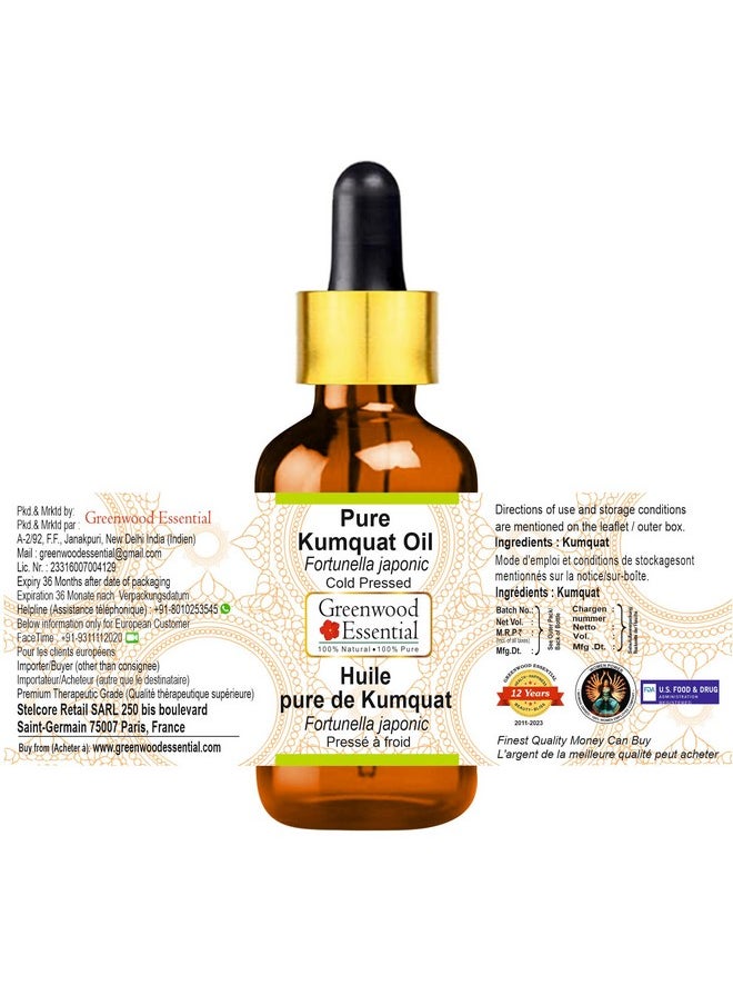 Greenwood Essential Pure Kumquat Oil (Fortunella japonic) Natural Therapeutic Grade Cold Pressed with glass dropper 5ml (0.16 oz)