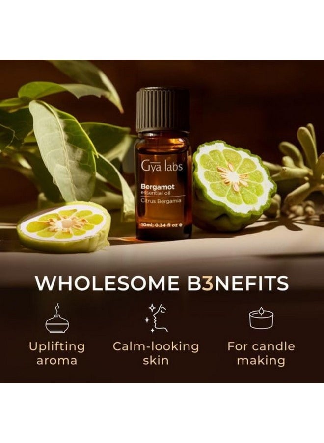 Gya Labs Bergamot Essential Oil for Diffuser 100% Natural Bergamot Oil for Skin Hair Shampoo Aromatherapy & Candle Making - Zesty & Refreshing Scent (0.34 Fl Oz)