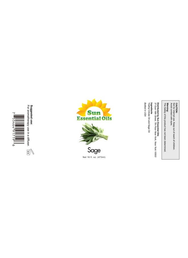 Sun Essential Oils - Sage Essential Oil 16oz for Aromatherapy, Diffuser, Skin Care, Relieves Pain