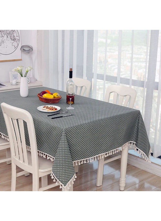 House of Quirk Rectangle Tablecloth Cotton Linen Table Cloth Dust-Proof Table Cover for Kitchen Dinning Tabletop Decoration (140x180cm, Grey Polka)