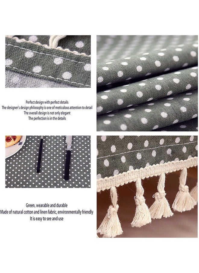 House of Quirk Rectangle Tablecloth Cotton Linen Table Cloth Dust-Proof Table Cover for Kitchen Dinning Tabletop Decoration (140x180cm, Grey Polka)