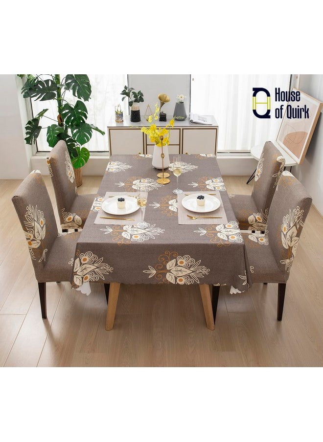 House of Quirk Dining Chair Cover with Table Covers for Kitchen Waterproof Dining Table Cloth (Beige Brocade, 1 Table Cover + 6 Chair Cover)