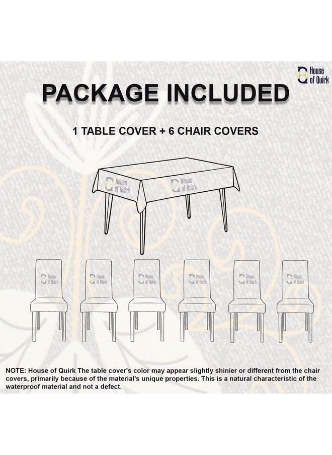 House of Quirk Dining Chair Cover with Table Covers for Kitchen Waterproof Dining Table Cloth (Beige Brocade, 1 Table Cover + 6 Chair Cover)