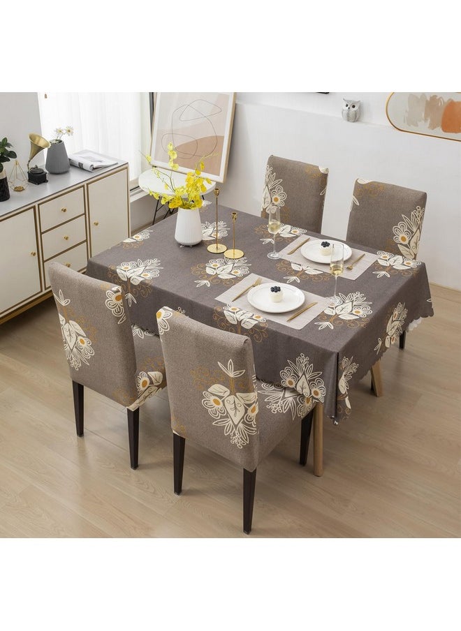 House of Quirk Dining Chair Cover with Table Covers for Kitchen Waterproof Dining Table Cloth (Beige Brocade, 1 Table Cover + 6 Chair Cover)