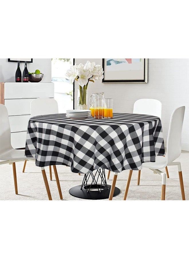 Lushomes Cotton Table Cloth, Round Table Cover, Black Checks Sheet, Used for Study, Dastarkhan,Tea, Cyclinder Cover, Teapoy (Size 40 Inch Round, 2 Seater Round/Oval Dining Table Cloth)