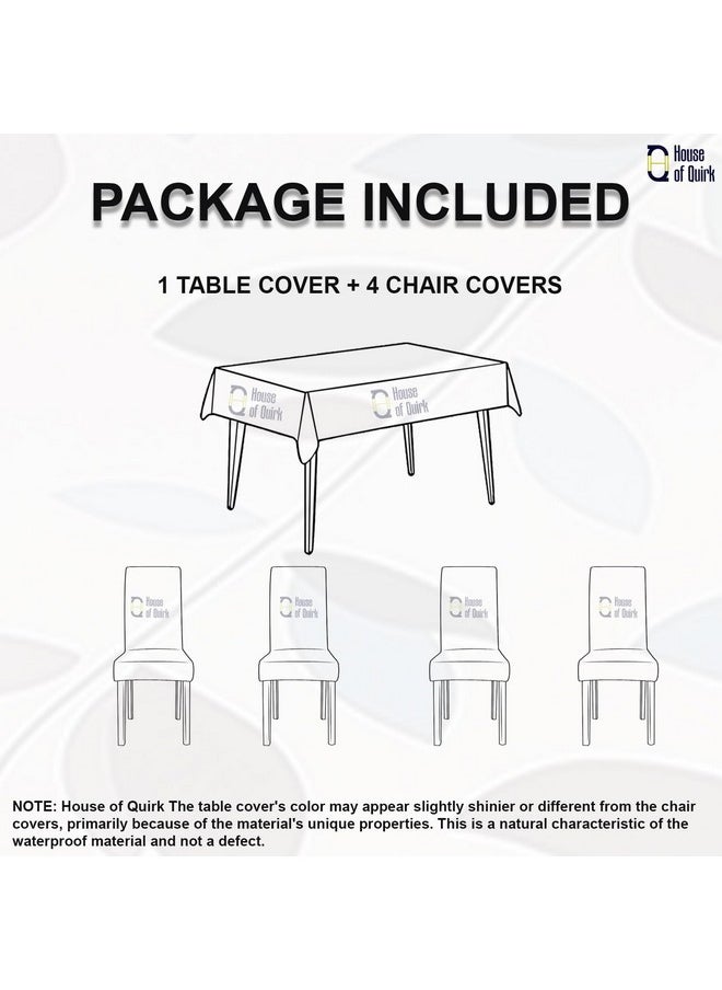 House of Quirk Dining Chair Cover with Table Covers for Kitchen Waterproof Dining Table Cloth (White Leaf, 1 Table Cover + 4 Chair Cover)