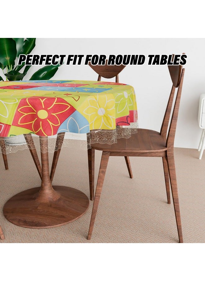 Kuber Industries Round Table Cover | Table Cloth for Round Tables | 4 Seater Round Table Cloth | Check Kitchen Dining Tablecloth | Tabletop Cover | 60 Inch | Yellow