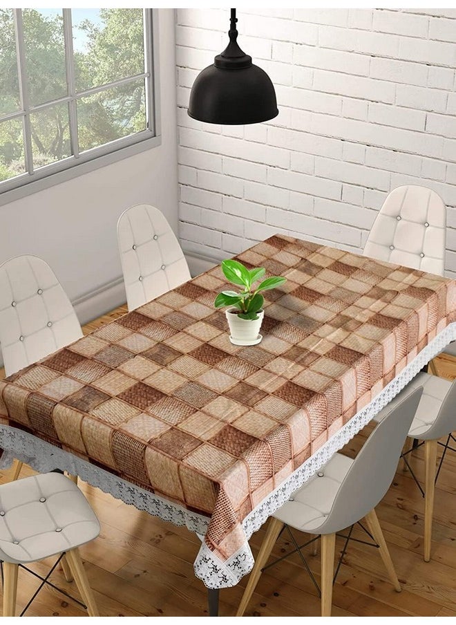 Kuber Industries Checks Print 6 Seater Table Cloth|PVC Dining Table Cover|Table Sheet for Indoor and Outdoor|Waterproof Protector 90x60 (Brown)