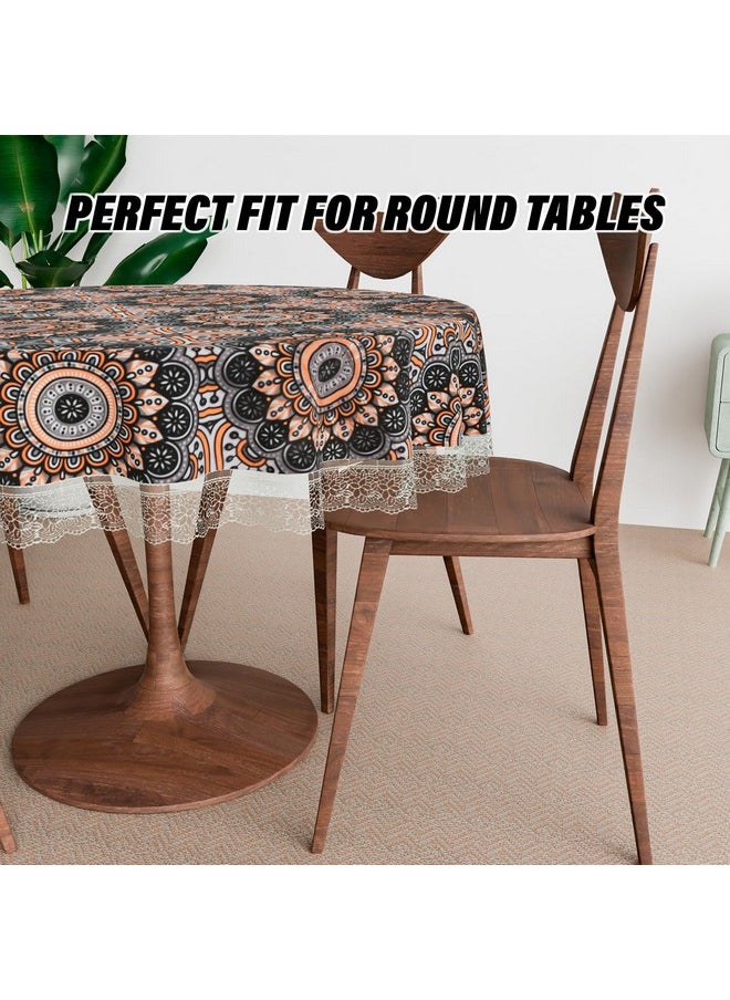 Kuber Industries Round Dining Table Cover 4 Seater Waterproof | Center Table Teepai Cover Cloth for Tea Coffee | Tabletop & Teapoy Mat for Living Room, Kitchen & Balcony | 60 Inch | PVC | Black&Orange