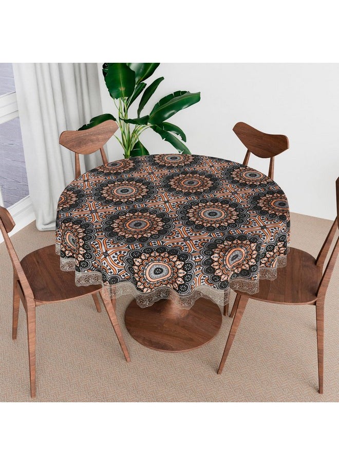 Kuber Industries Round Dining Table Cover 4 Seater Waterproof | Center Table Teepai Cover Cloth for Tea Coffee | Tabletop & Teapoy Mat for Living Room, Kitchen & Balcony | 60 Inch | PVC | Black&Orange