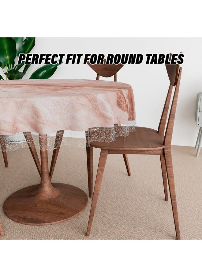 Kuber Industries Round Dining Table Cover 4 Seater Waterproof | Center Table Teepai Cover Cloth for Tea Coffee | Tabletop & Teapoy Mat for Living Room, Kitchen & Balcony | 60 Inch | PVC | Marble Brown