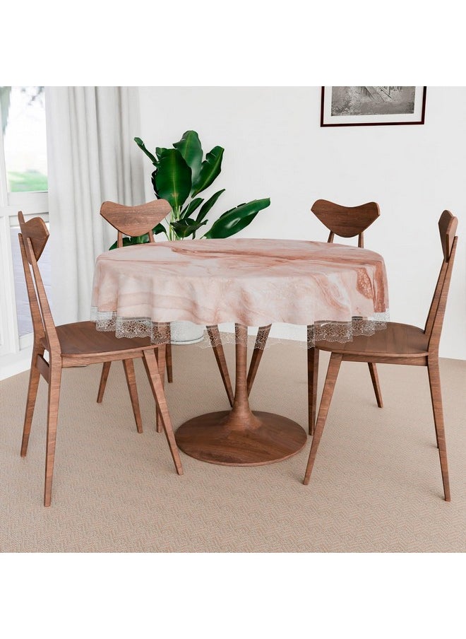 Kuber Industries Round Dining Table Cover 4 Seater Waterproof | Center Table Teepai Cover Cloth for Tea Coffee | Tabletop & Teapoy Mat for Living Room, Kitchen & Balcony | 60 Inch | PVC | Marble Brown