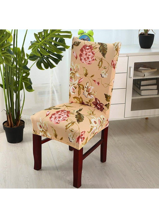 House of Quirk Dining Chair Cover with Table Covers for Kitchen Waterproof Dining Table Cloth (Dark Beige/Flower Pink/Green, 1 Table Cover + 4 Chair Cover)