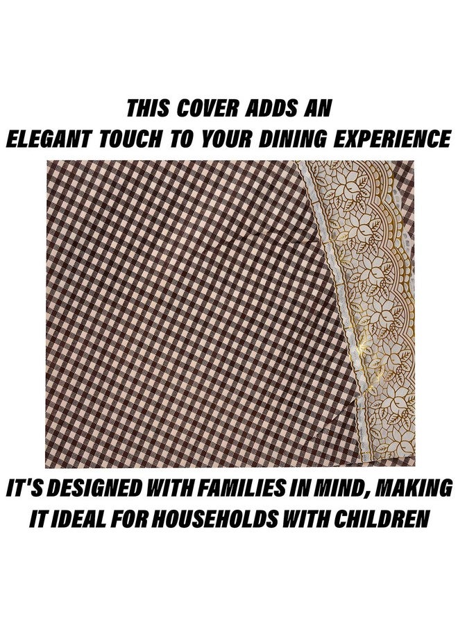 Kuber Industries Round Table Cover | Table Cloth for Round Tables | 4 Seater Round Table Cloth | Barik Check Kitchen Dining Tablecloth | Tabletop Cover | 60 Inch | Brown