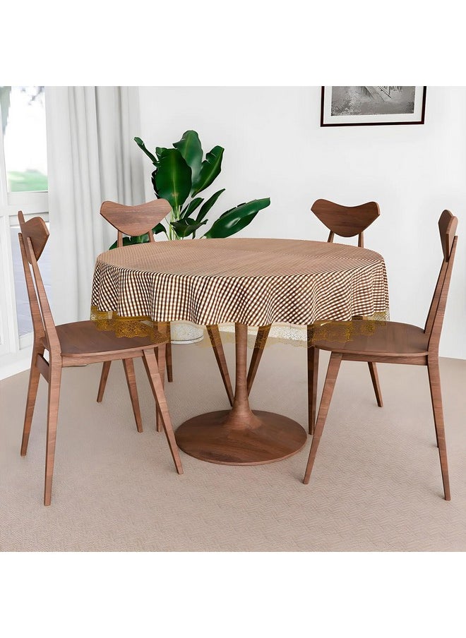 Kuber Industries Round Table Cover | Table Cloth for Round Tables | 4 Seater Round Table Cloth | Barik Check Kitchen Dining Tablecloth | Tabletop Cover | 60 Inch | Brown