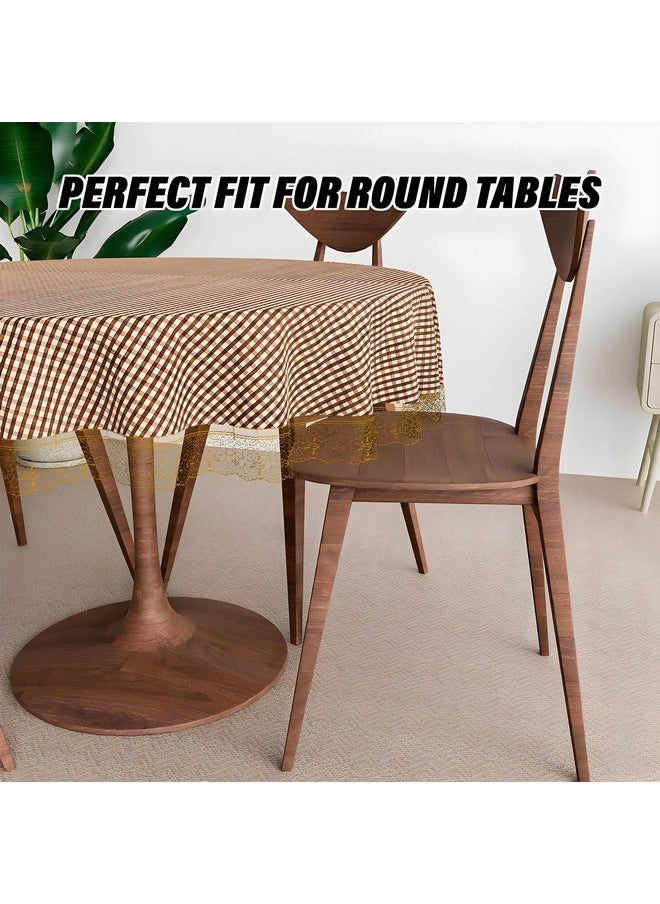 Kuber Industries Round Table Cover | Table Cloth for Round Tables | 4 Seater Round Table Cloth | Barik Check Kitchen Dining Tablecloth | Tabletop Cover | 60 Inch | Brown