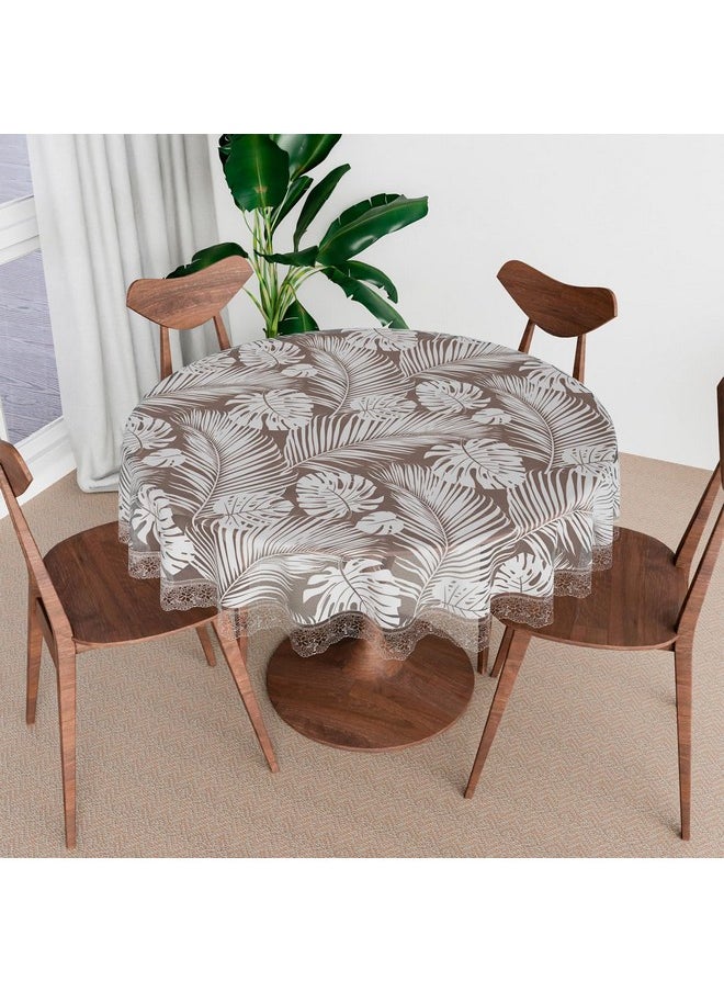 Kuber Industries Round Table Cover | PVC Table Cloth for Round Tables | 4 Seater Round Table Cloth | Self Leaf Kitchen Dining Tablecloth | Tabletop Cover | 60 Inch | White