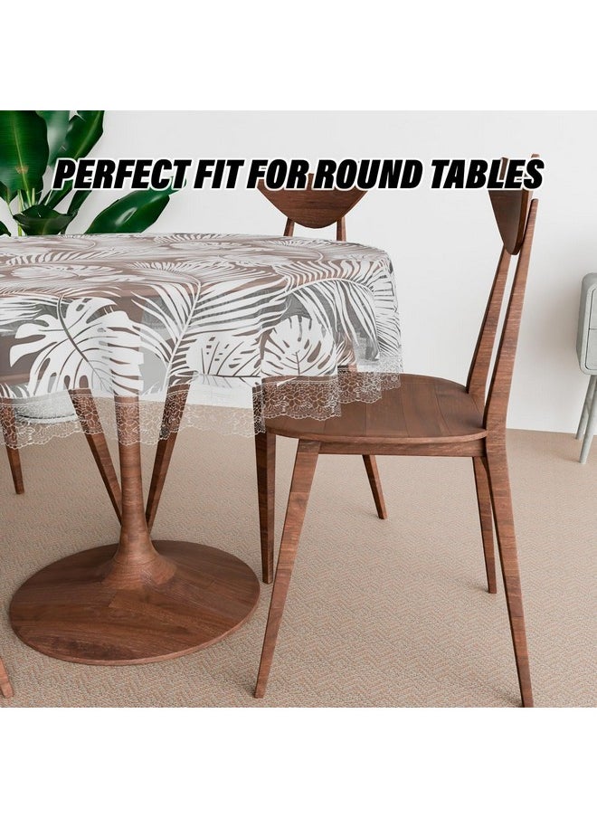 Kuber Industries Round Table Cover | PVC Table Cloth for Round Tables | 4 Seater Round Table Cloth | Self Leaf Kitchen Dining Tablecloth | Tabletop Cover | 60 Inch | White