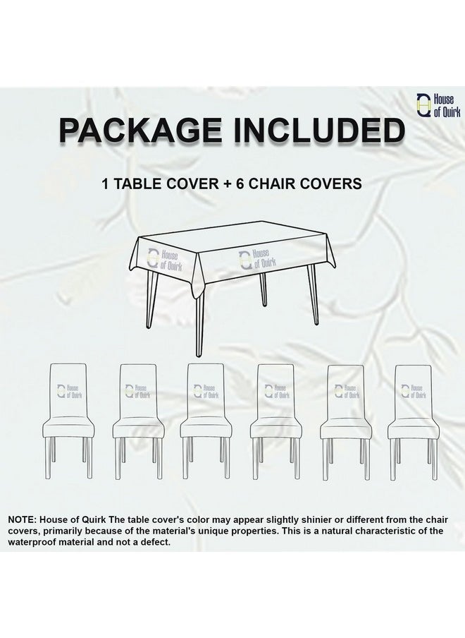 House of Quirk Polyvinyl Chloride (PVC) Dining Chair Cover With Rectangular Table Covers For Kitchen Waterproof Dining Table Cloth (Green Autumn, 1 Rectangular Table Cover + 6 Chair Cover)