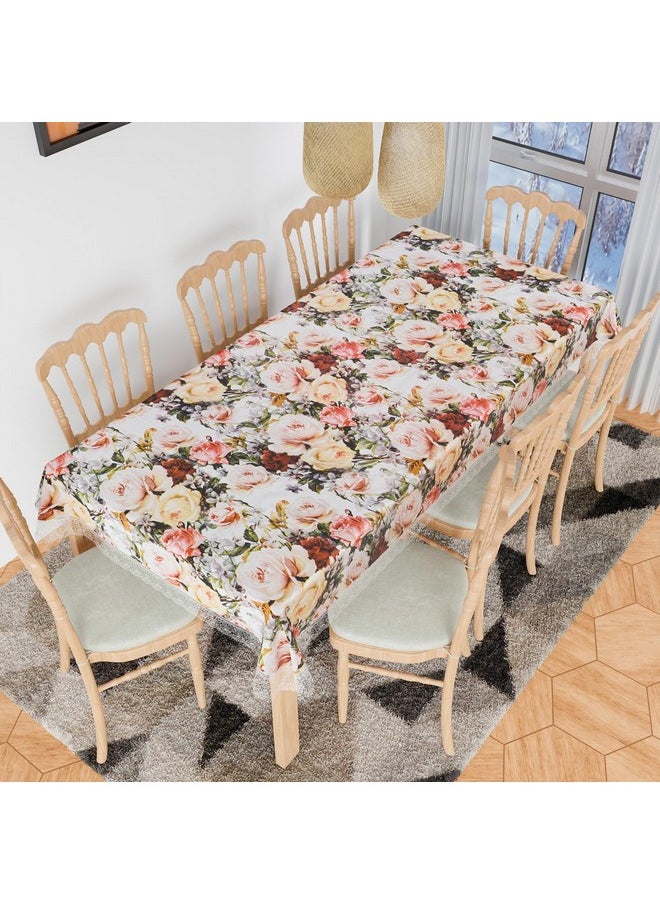 Kuber Industries Dining Table Cover | PVC Table Cloth Cover | 8 Seater Table Cloth | Rose Table Cover | Table Protector | Table Cover for Dining Table | 60x108 Inch | DTC | White