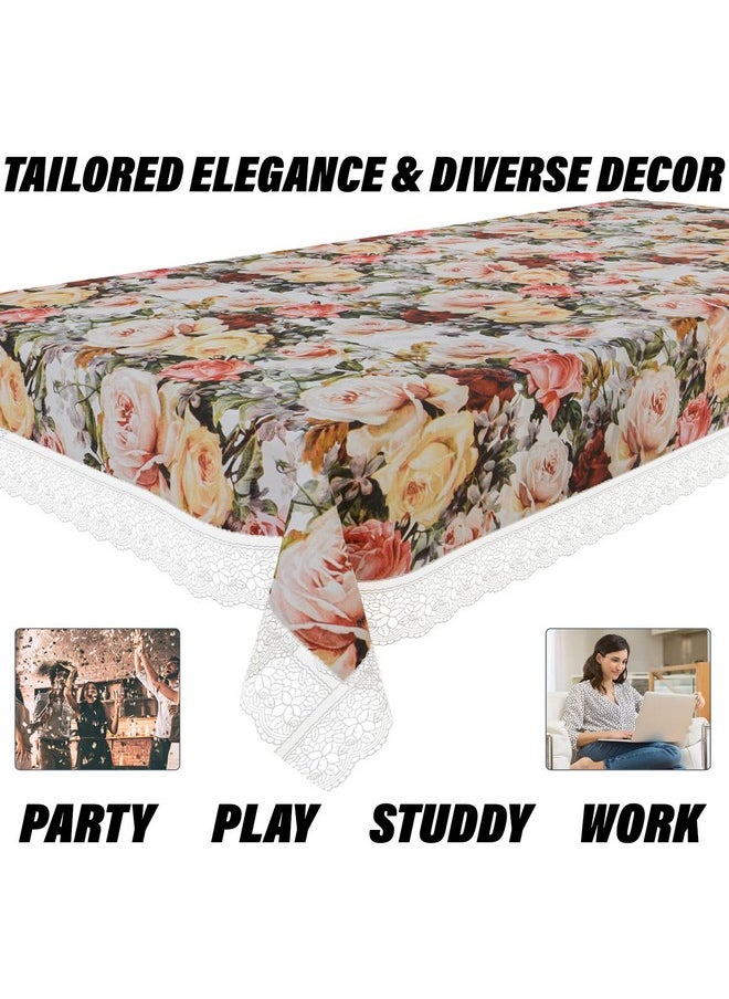 Kuber Industries Dining Table Cover | PVC Table Cloth Cover | 8 Seater Table Cloth | Rose Table Cover | Table Protector | Table Cover for Dining Table | 60x108 Inch | DTC | White