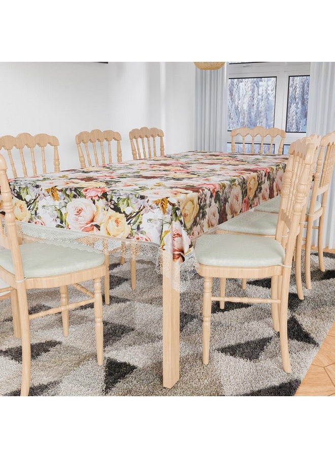 Kuber Industries Dining Table Cover | PVC Table Cloth Cover | 8 Seater Table Cloth | Rose Table Cover | Table Protector | Table Cover for Dining Table | 60x108 Inch | DTC | White