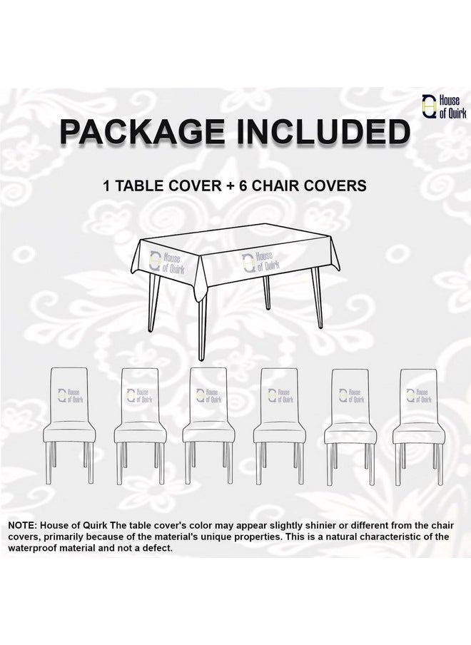 House of Quirk Polyvinyl Chloride (PVC) Dining Chair Cover with Rectangular Table Covers for Kitchen Waterproof Dining Table Cloth (Cambric Black, 1 Rectangular Table Cover + 6 Chair Cover)