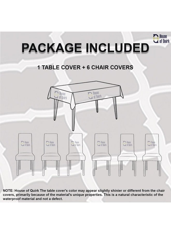 House of Quirk Dining Chair Cover with Table Covers for Kitchen Waterproof Dining Table Cloth (Brown Diamond, 1 Table Cover + 6 Chair Cover)