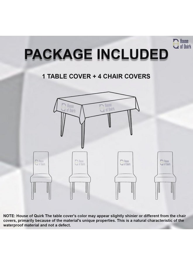 House of Quirk Dining Chair Cover with Table Covers for Kitchen Waterproof Dining Table Cloth (Black Triangle, 1 Table Cover + 4 Chair Cover)