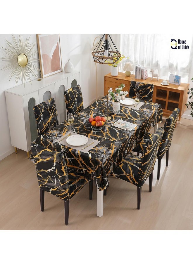 House of Quirk Dining Chair Cover with Table Covers for Kitchen Waterproof Dining Table Cloth (Dark Sunrise, 1 Table Cover + 6 Chair Cover)