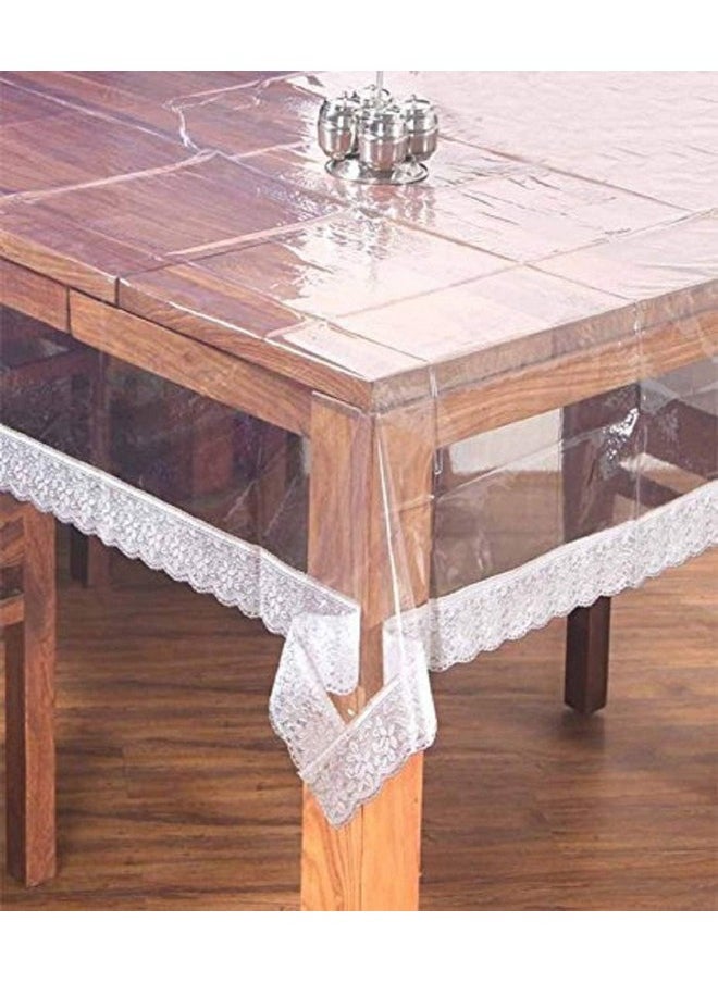 Kuber Industries Table Cloth for Dining|90x60 Inch |Transparent Dining Table cover 6 Seater|Waterproof Table Sheet, White Lace (White)