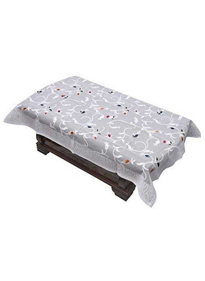 Yellow Weaves Polyester Floral Rectangular Designer Net Fabric Center Table Cloth - 40x60 Inches, White,Pack of 1