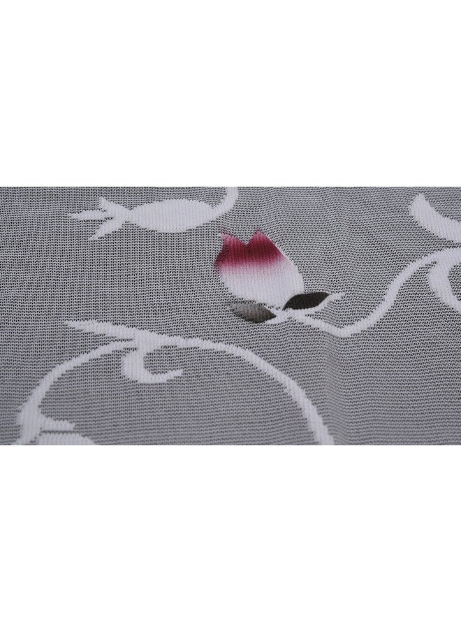 Yellow Weaves Polyester Floral Rectangular Designer Net Fabric Center Table Cloth - 40x60 Inches, White,Pack of 1