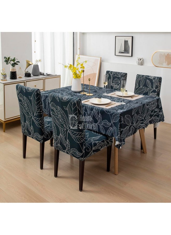 House of Quirk Dining Chair Cover with Table Covers for Kitchen Waterproof Dining Table Cloth (Blue Ash, 1 Table Cover + 6 Chair Cover)