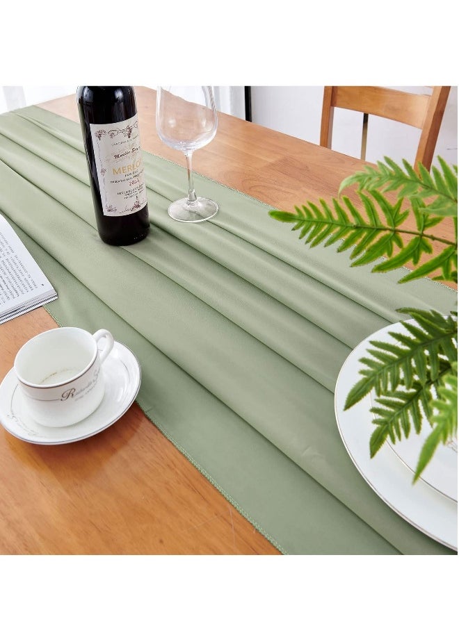 Sage Green Chiffon Like Table Runner with Silver Sparkle Light Green Sheer Table Runner for Wedding Rustic Boho Wedding Party Bridal Shower Decorations Birthday Campsite Green 77*300cm