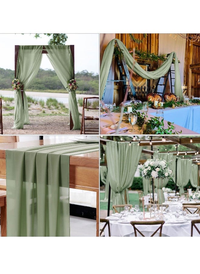 Sage Green Chiffon Like Table Runner with Silver Sparkle Light Green Sheer Table Runner for Wedding Rustic Boho Wedding Party Bridal Shower Decorations Birthday Campsite Green 77*300cm