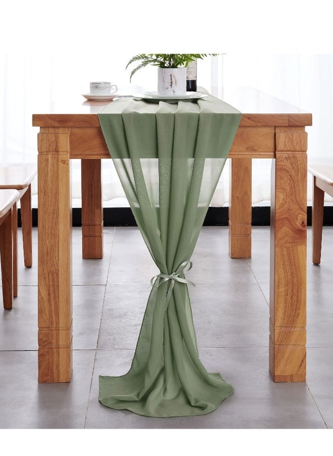 Sage Green Chiffon Like Table Runner with Silver Sparkle Light Green Sheer Table Runner for Wedding Rustic Boho Wedding Party Bridal Shower Decorations Birthday Campsite Green 77*300cm