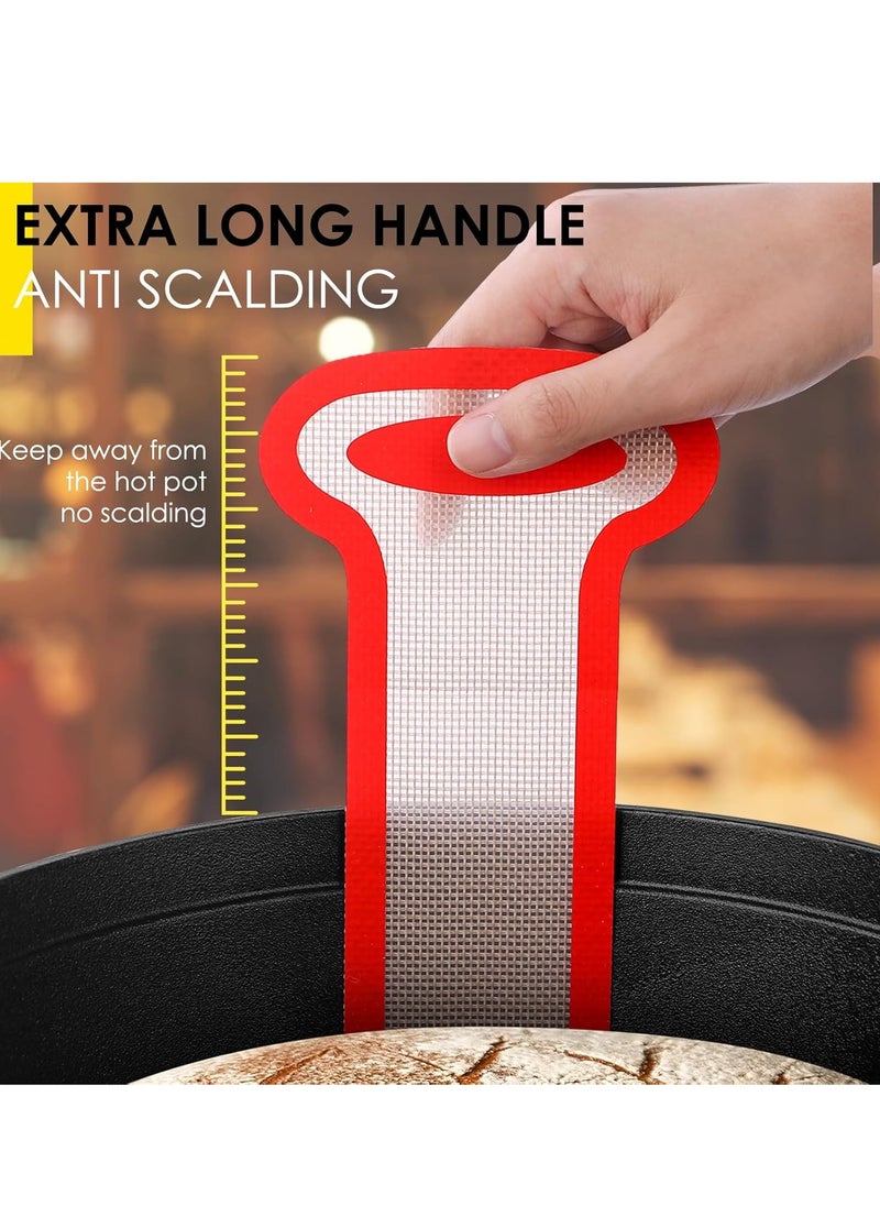 Upgraded Silicone Bread Sling Dutch Oven Liners Sourdough Baking Supplies Reusable Non-Stick Bread Mat Cast Iron Sheet Extra Long Handles Larger Size 8.6 Inch Diameter (Red, 1)