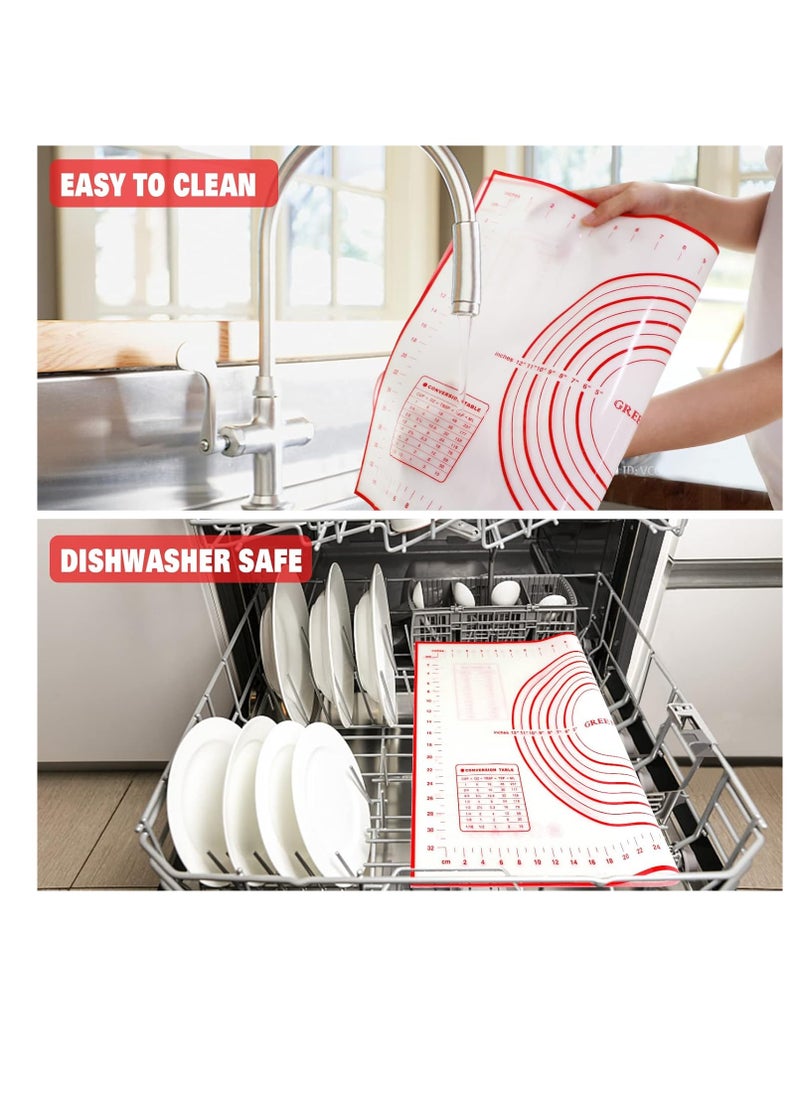 Large Silicone Pastry Mat Extra Thick Non Stick Baking Mat with Measurement Fondant Mat, Counter Mat, Dough Rolling Mat, Oven Liner, Pie Crust Mat (L-16''(W)24''(L), Red)