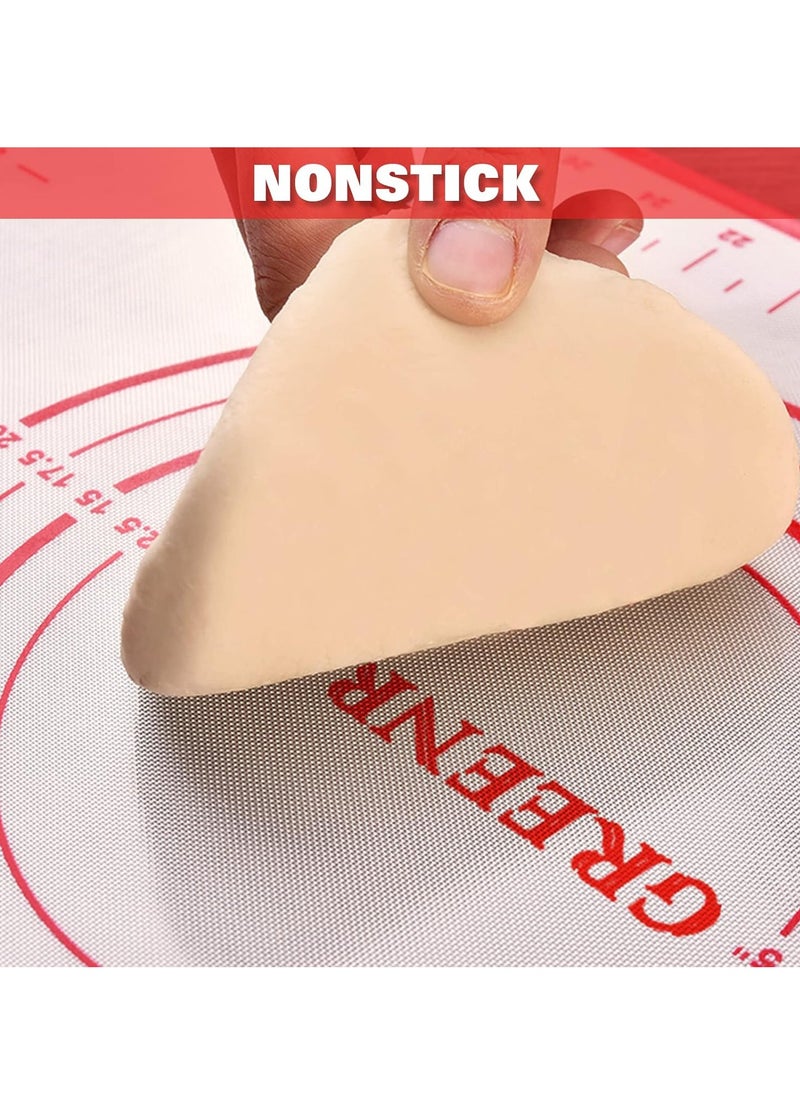 Large Silicone Pastry Mat Extra Thick Non Stick Baking Mat with Measurement Fondant Mat, Counter Mat, Dough Rolling Mat, Oven Liner, Pie Crust Mat (L-16''(W)24''(L), Red)