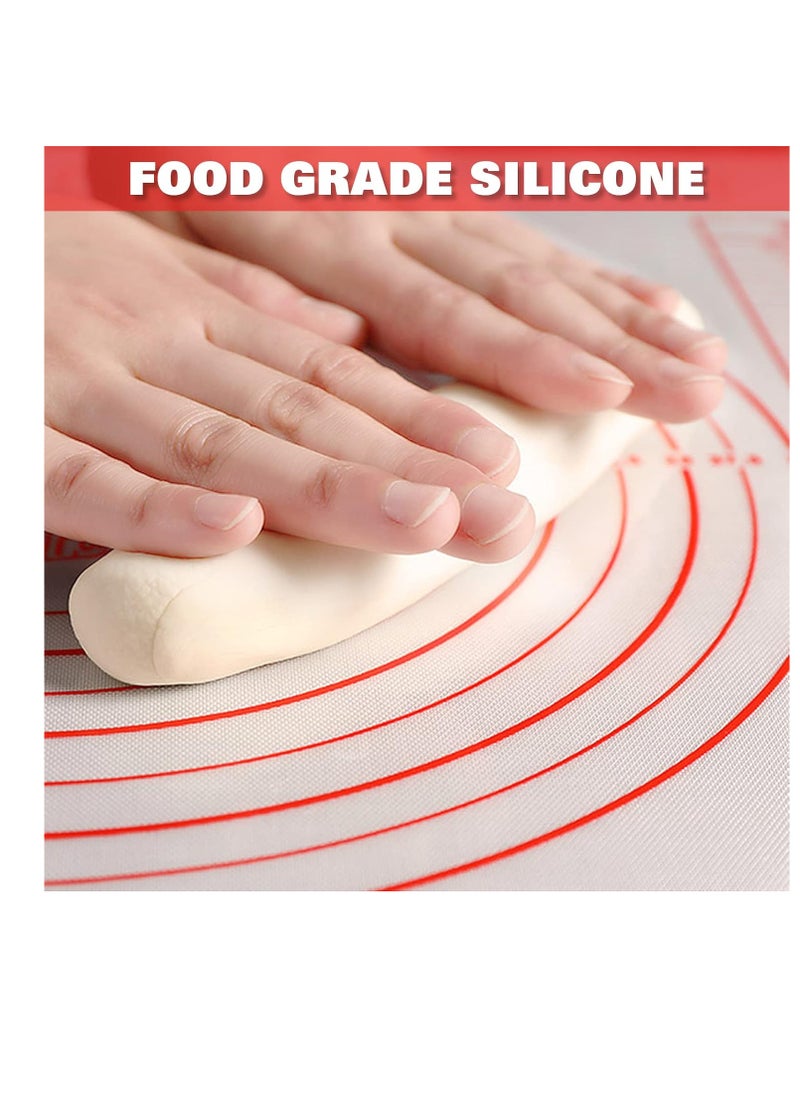 Large Silicone Pastry Mat Extra Thick Non Stick Baking Mat with Measurement Fondant Mat, Counter Mat, Dough Rolling Mat, Oven Liner, Pie Crust Mat (L-16''(W)24''(L), Red)