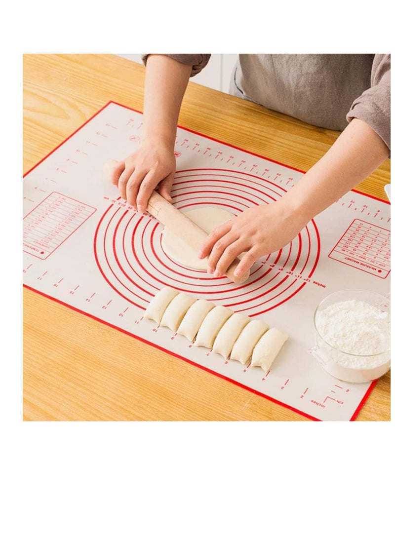 Large Silicone Pastry Mat Extra Thick Non Stick Baking Mat with Measurement Fondant Mat, Counter Mat, Dough Rolling Mat, Oven Liner, Pie Crust Mat (L-16''(W)24''(L), Red)